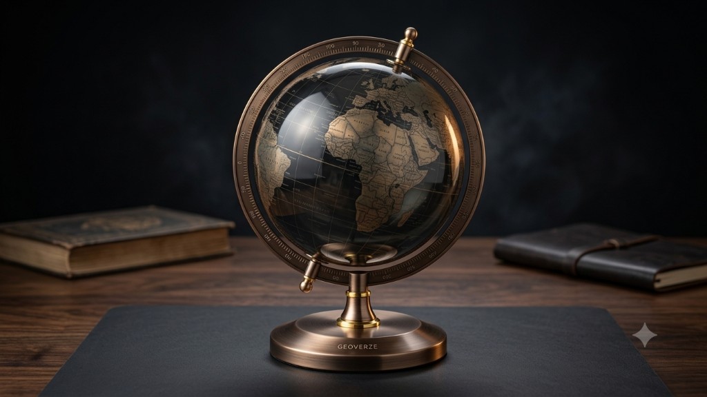 GEOverze Mini Desk Globe — 12 cm desk globe with a bronze meridian