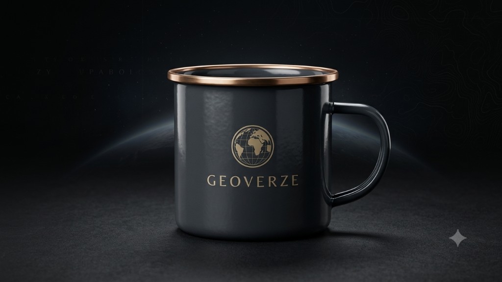 GEOverze Expedition Enamel Mug — camp-grade enamel with bronze rim