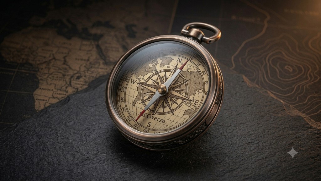 GEOverze Explorer's Compass — vintage-style pocket compass with an antique world map dial