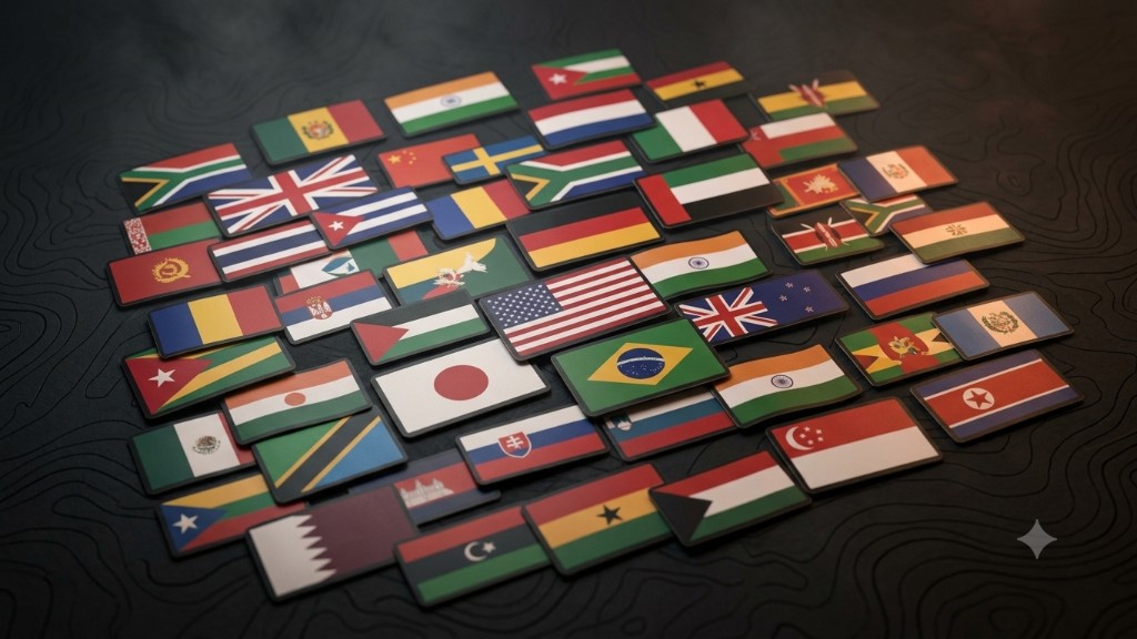 GEOverze Flag Sticker Pack — fifty die-cut weatherproof vinyl flag stickers