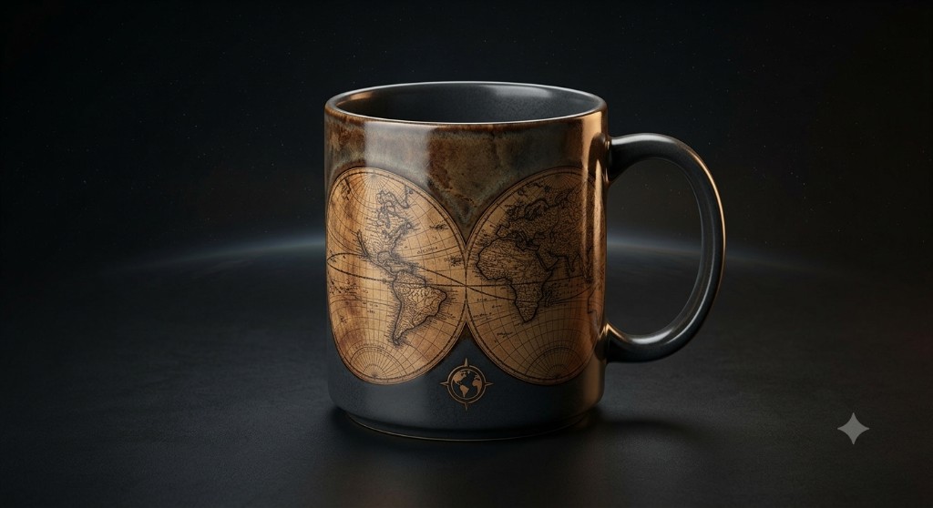 GEOverze Old World Mug — glazed ceramic with antique world map projection
